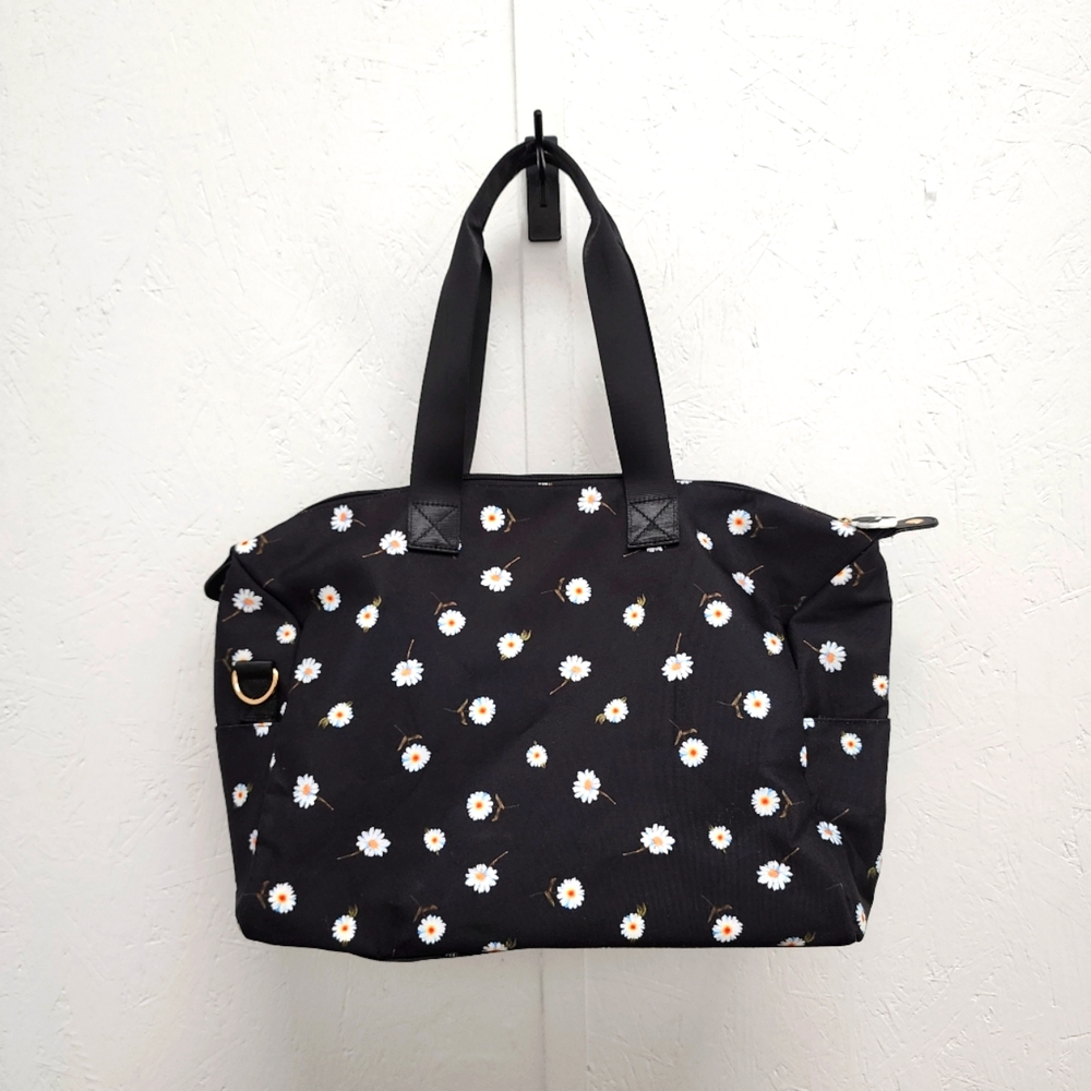 Alice + Olivia Daisy Black Floral Print Weekender Duffel Bag Overnight Handbag